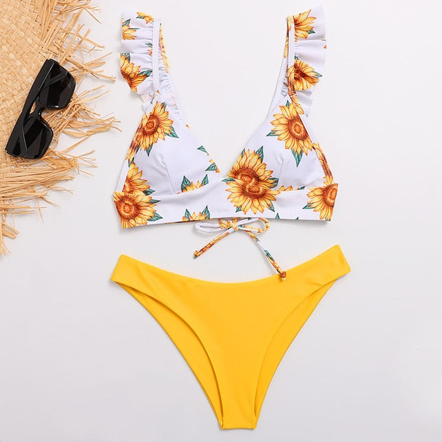 Sunflower Printed Bikini Set Sexy  Swimwear Women 2020 Mujer Push Up Padded Biquini Bathers Bandage Bathing Suit Swimsuit Bikini