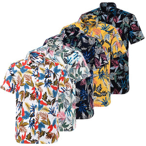 Summer Pure Cotton Mens Hawaiian Shirt Loose Printed Short Sleeve Big Us Size Hawaii Flower Men Beach Floral Shirts