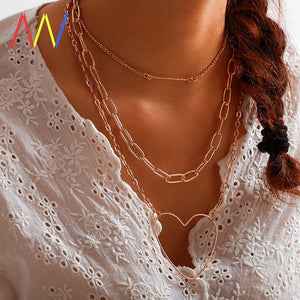 Vintage Multilayer Crystal Pendant Necklace Women Gold Color Beads Moon Star Horn Crescent Choker Necklaces Jewelry New