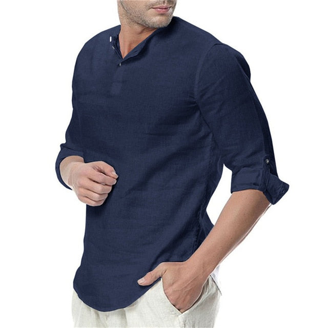 JDDTON New Men's Long Sleeve Shirts Cotton Linen Casual Breathable Comfortable Shirt Fashion Style Solid Male Loose Shirts JE065