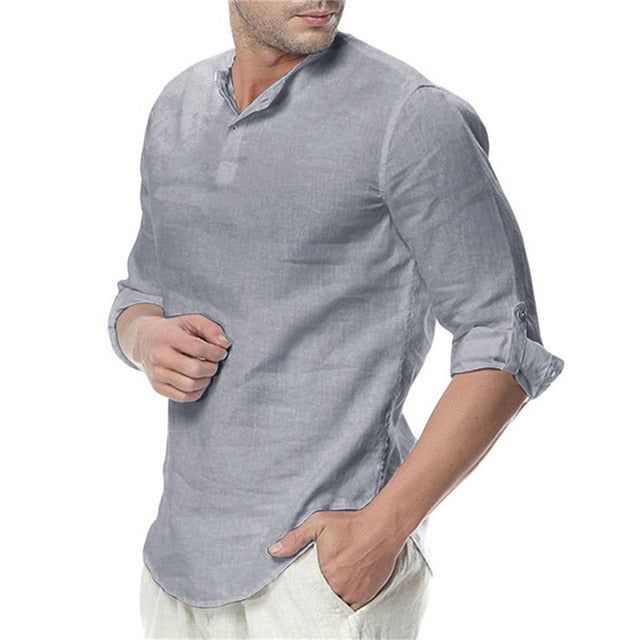 JDDTON New Men's Long Sleeve Shirts Cotton Linen Casual Breathable Comfortable Shirt Fashion Style Solid Male Loose Shirts JE065