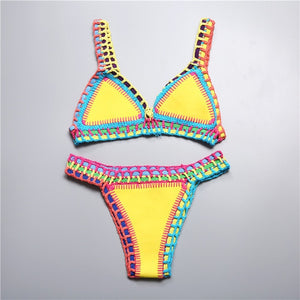 Micro Bikini 2019 Women Handmade Crochet Knit Swimwear Halter Patchwork Bathing Suit Swimsuit Biquini Thong Bikini traje de bano