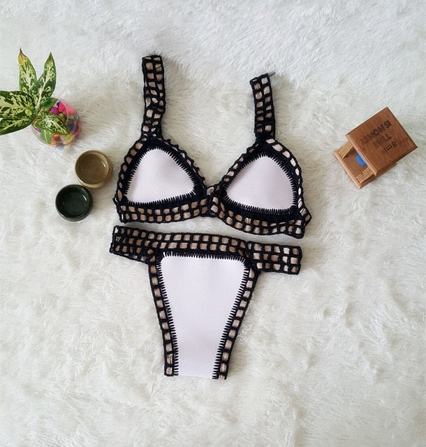 Micro Bikini 2019 Women Handmade Crochet Knit Swimwear Halter Patchwork Bathing Suit Swimsuit Biquini Thong Bikini traje de bano