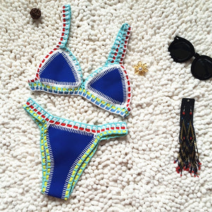 Micro Bikini 2019 Women Handmade Crochet Knit Swimwear Halter Patchwork Bathing Suit Swimsuit Biquini Thong Bikini traje de bano