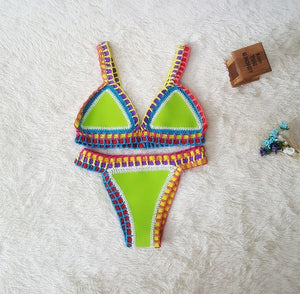 Micro Bikini 2019 Women Handmade Crochet Knit Swimwear Halter Patchwork Bathing Suit Swimsuit Biquini Thong Bikini traje de bano