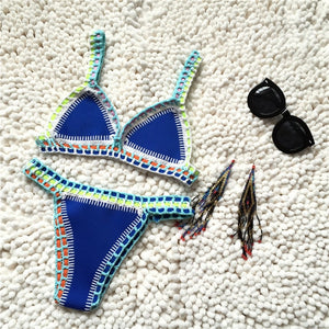 Micro Bikini 2019 Women Handmade Crochet Knit Swimwear Halter Patchwork Bathing Suit Swimsuit Biquini Thong Bikini traje de bano