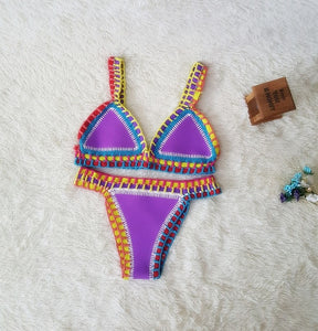 Micro Bikini 2019 Women Handmade Crochet Knit Swimwear Halter Patchwork Bathing Suit Swimsuit Biquini Thong Bikini traje de bano