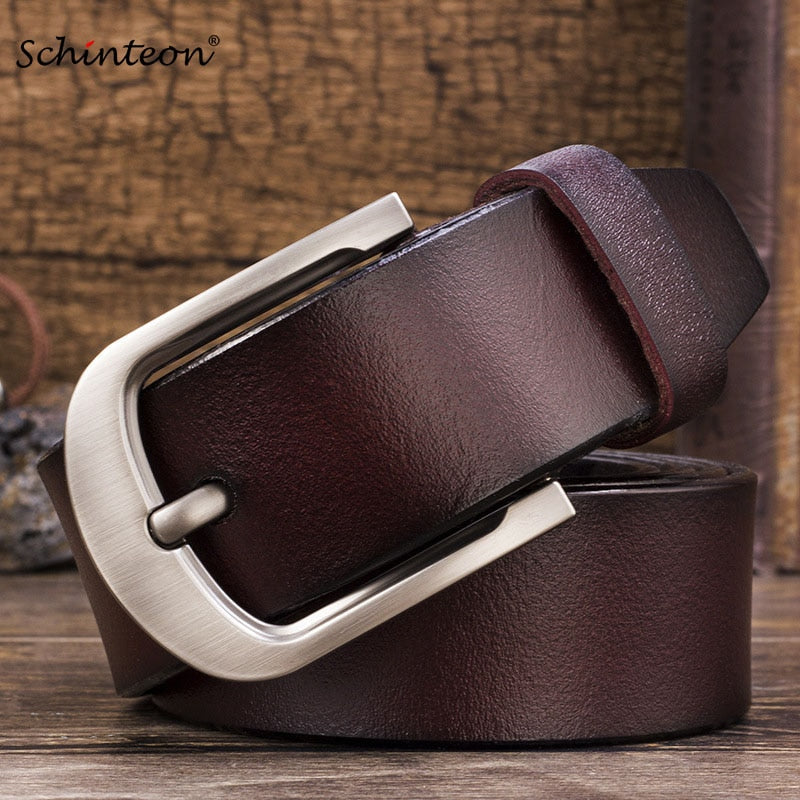 Schinteon 100% Cowhide Men Genuine Leather Jean Pin Buckle Belt Casual Waist Strap High Quality Yellow